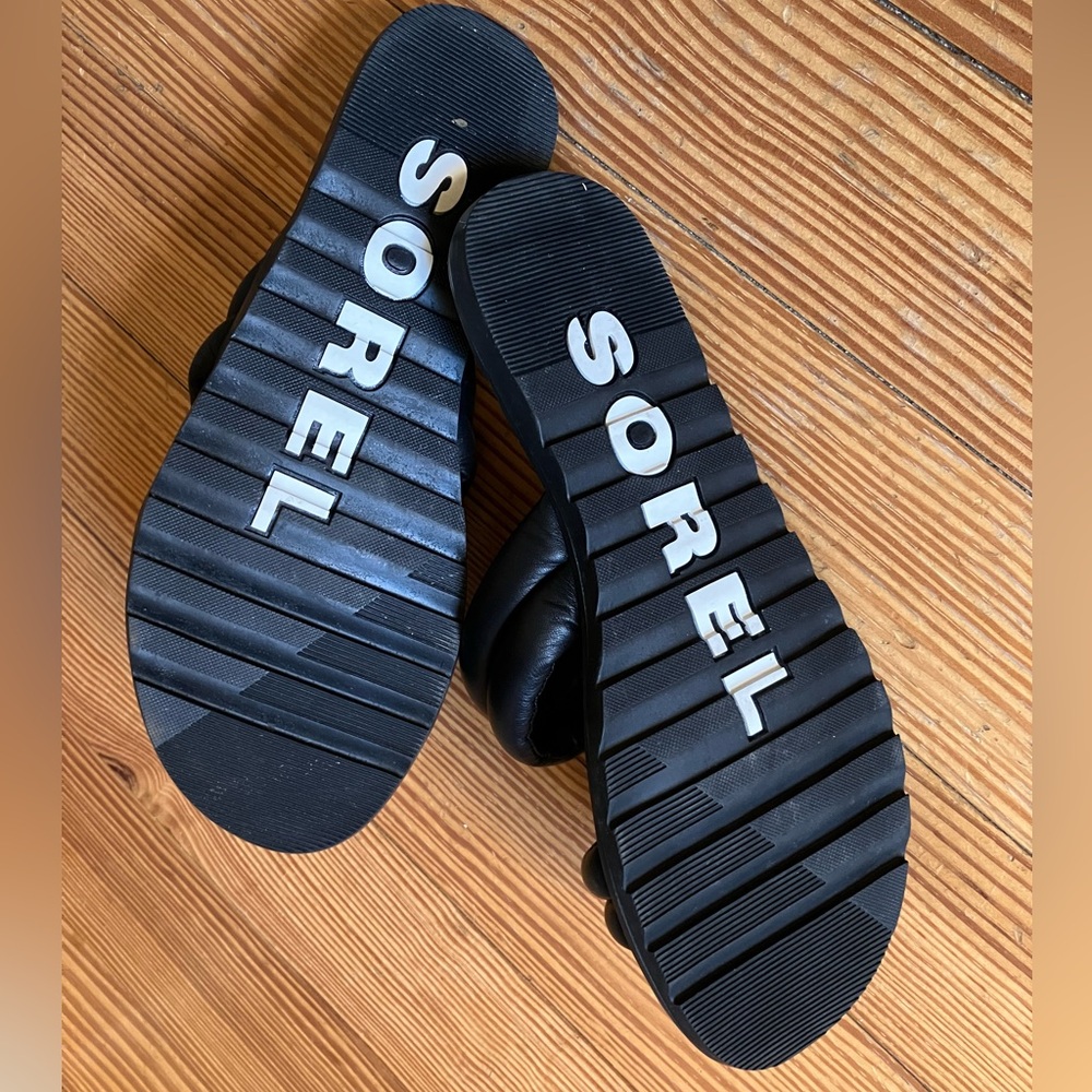 NWOB Sorel Ella Il Leather Puff Slide in Black/Sea Salt Sz 9. - Picture 9 of 11